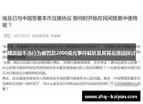 魏震因不当行为被罚款2000美元事件解析及其背后原因探讨