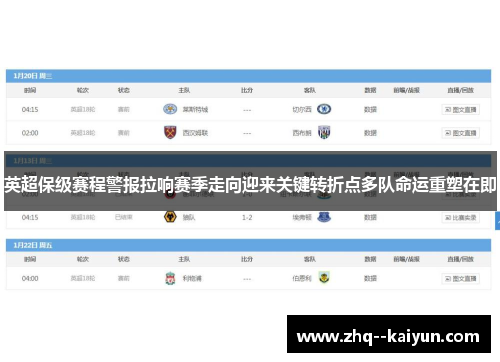 英超保级赛程警报拉响赛季走向迎来关键转折点多队命运重塑在即